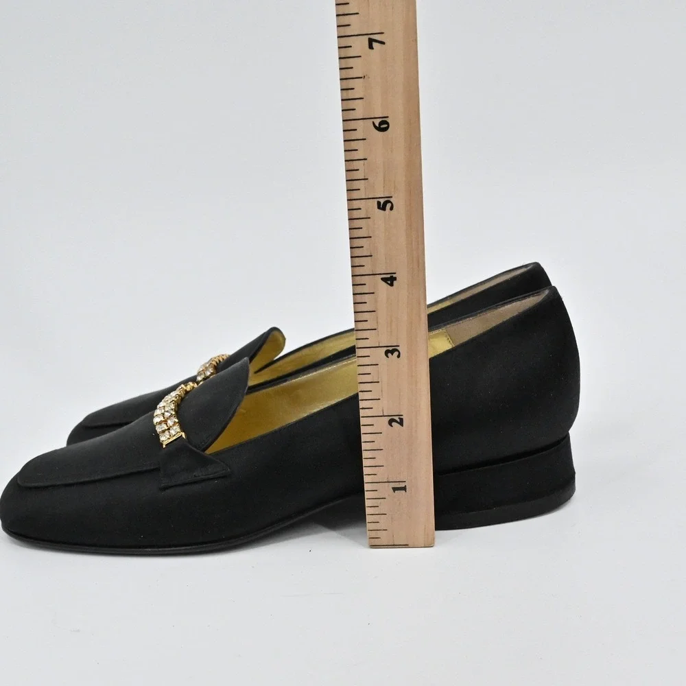Bruno Magli Crystal Satin Loafers Womens Size 6.5 Black Evening Vintage Italy‎
